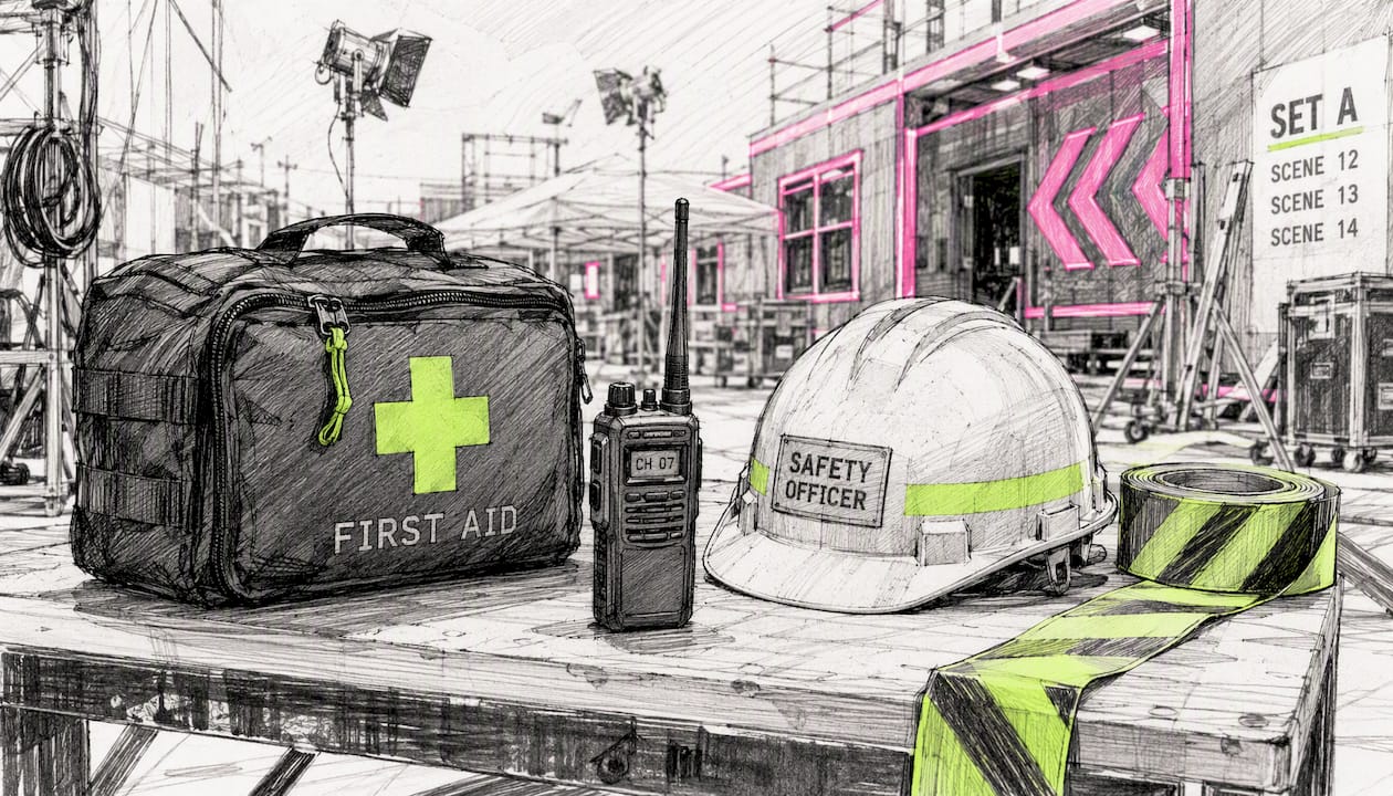 Safety officer's first aid and communication gear