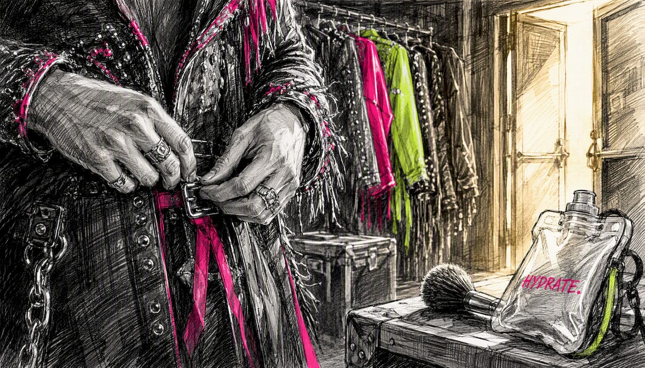 Performer preparing wardrobe backstage