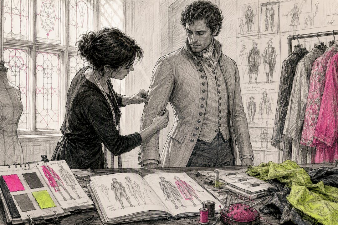 Costume fitting session with period clothes