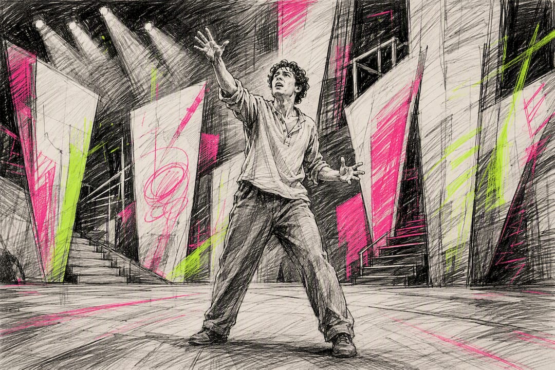 Actor performing emotional recall on stage