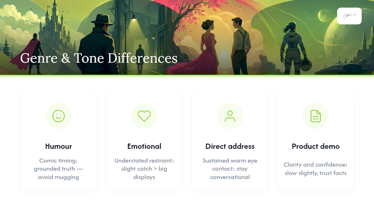 Diagram comparing commercial acting genres and tones