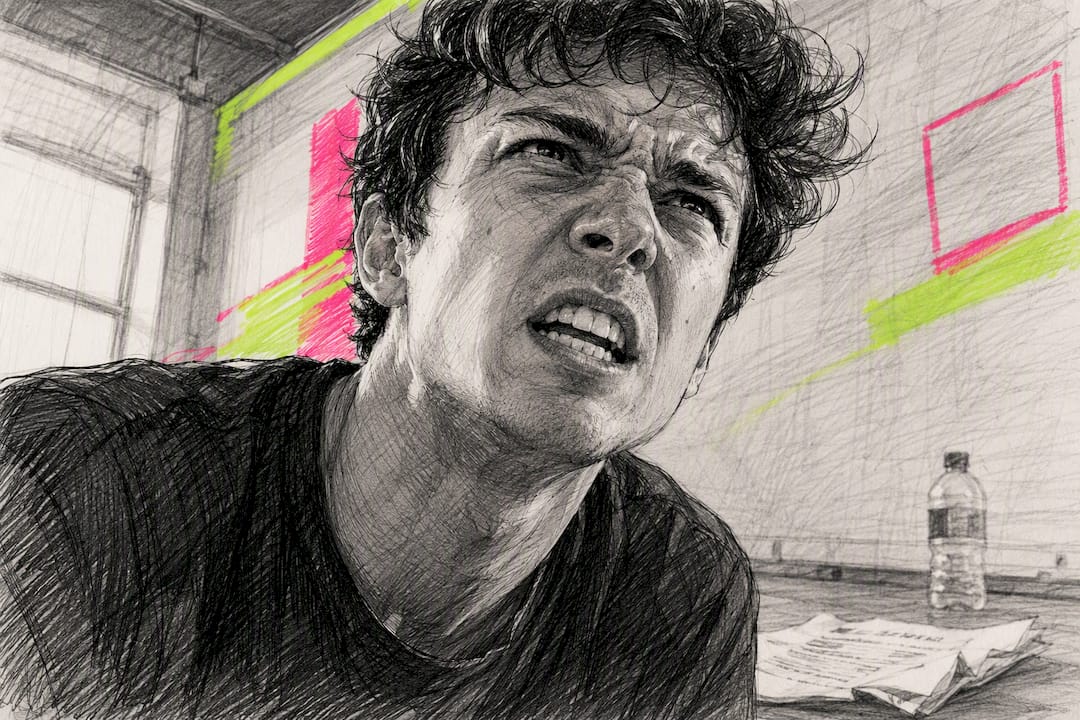 Actor rehearsing intense emotional scene