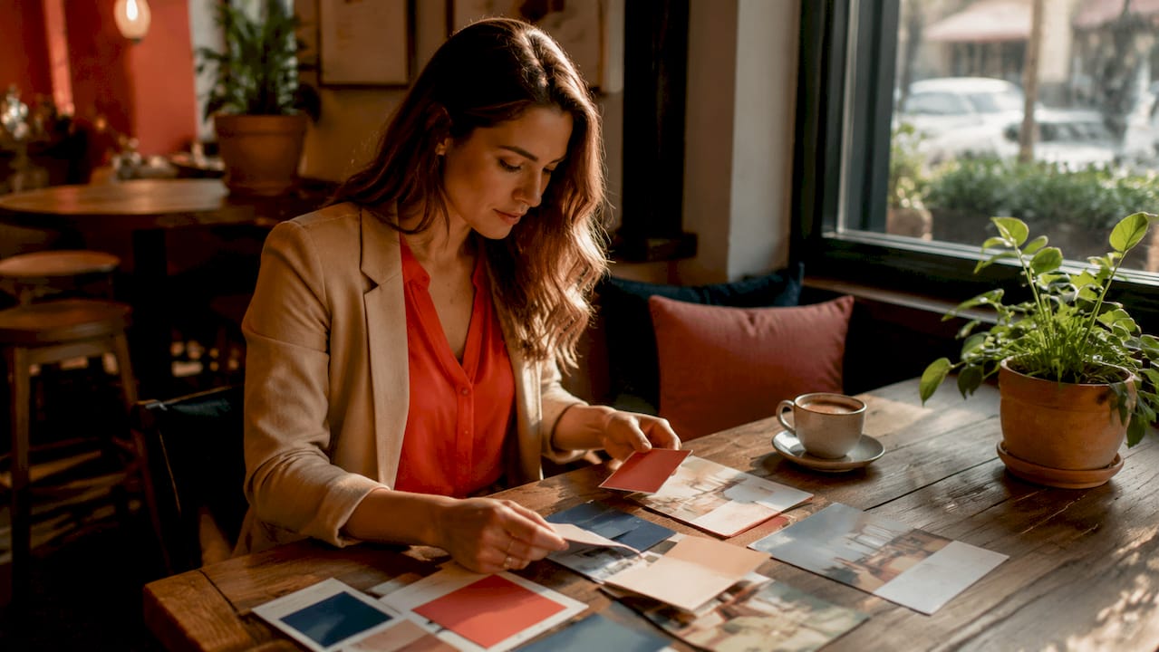 Real estate agent planning branding at desk