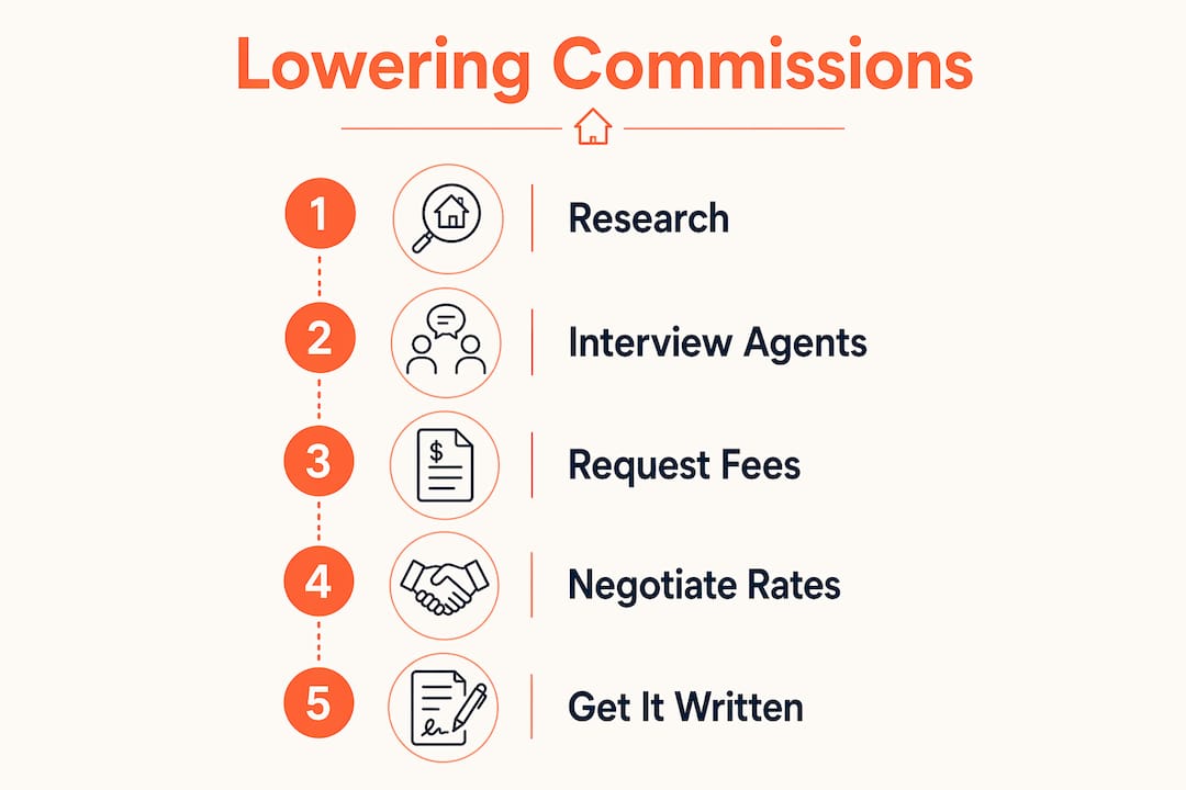 Infographic showing steps to lower realtor commission fees