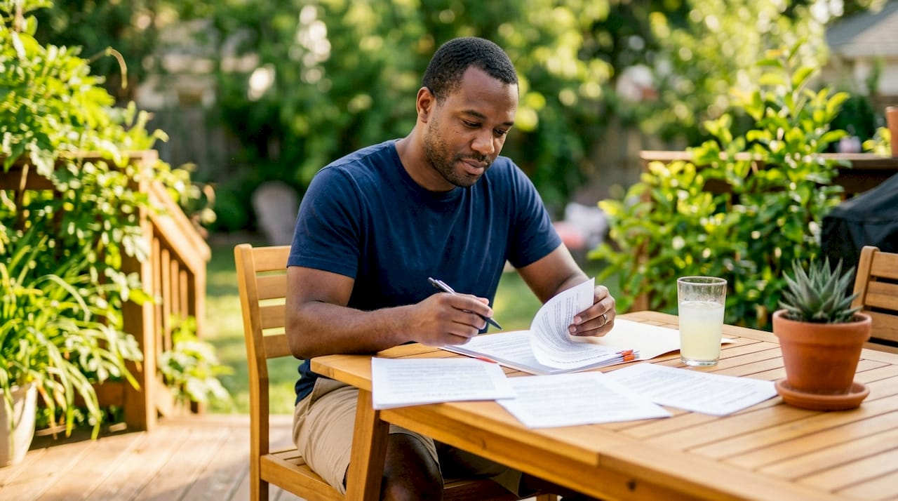 Homeowner reviewing real estate fee documents