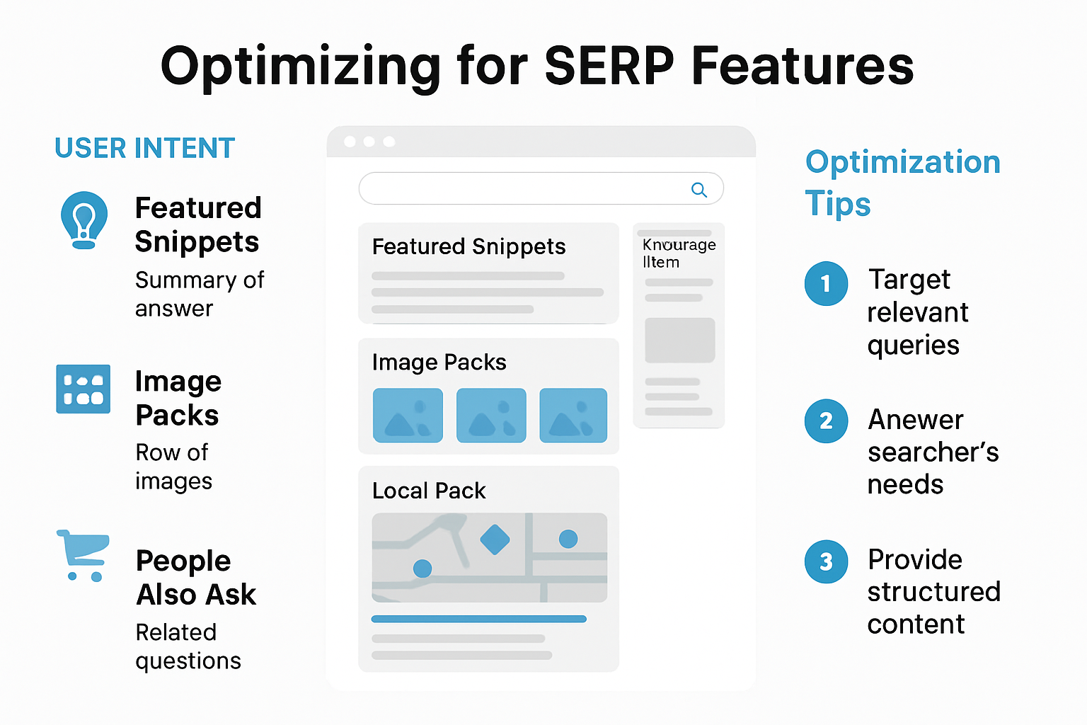 Infographic illustrating types of SERP features and their user intent