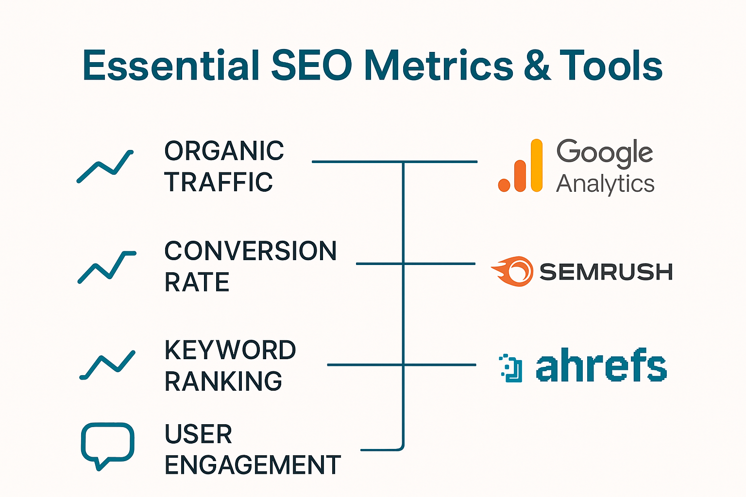 Infographic linking SEO metrics to tracking tools