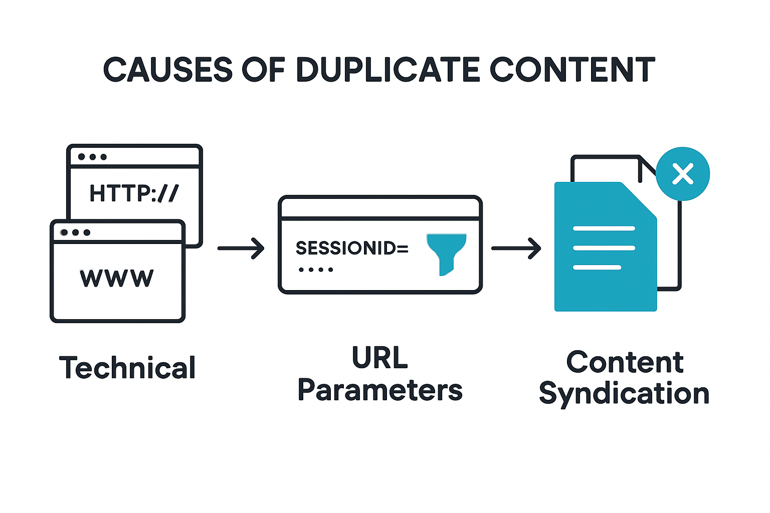 Infographic showing primary causes of duplicate content