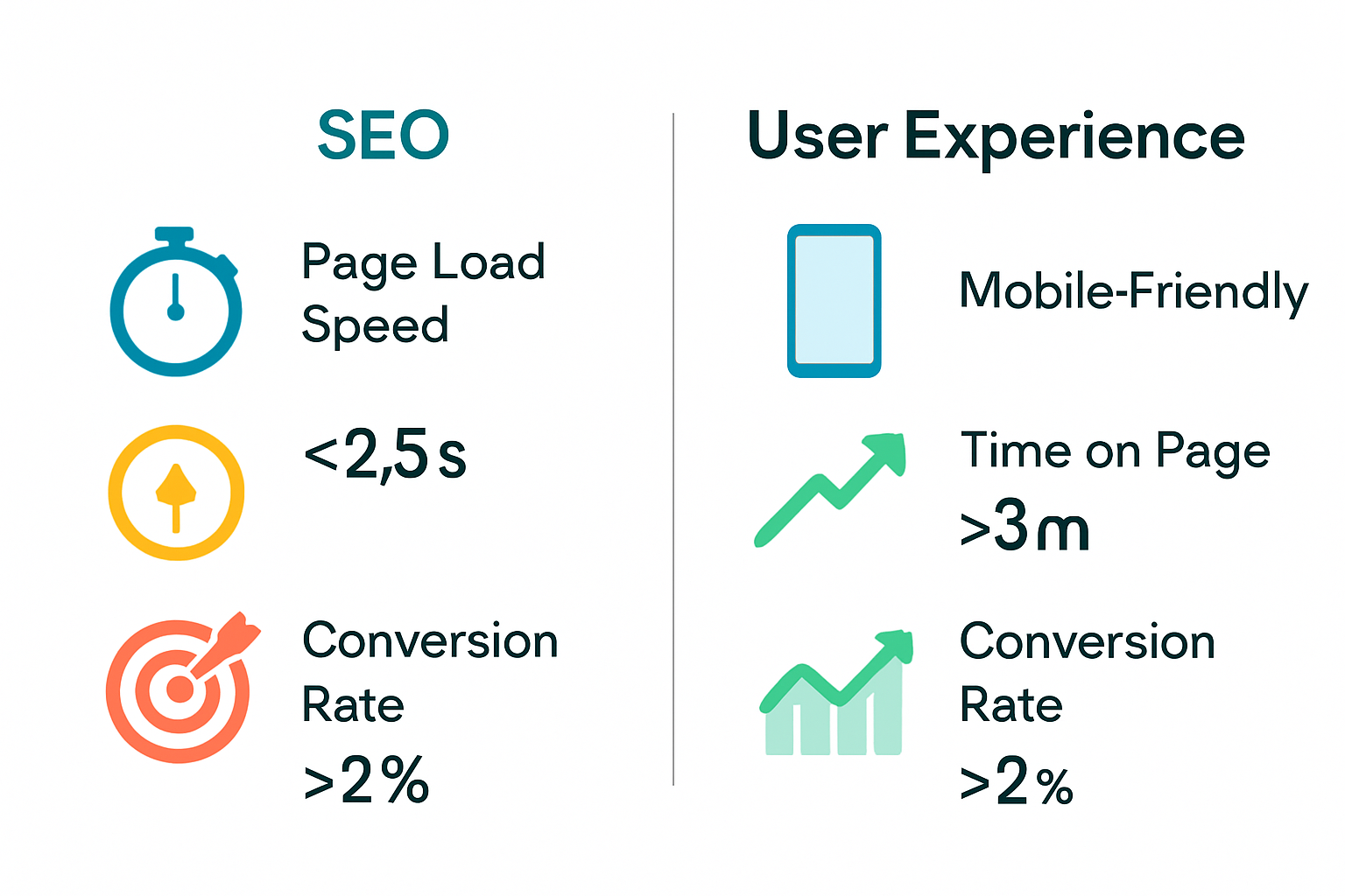 Infographic of SEO and UX performance metrics and impact