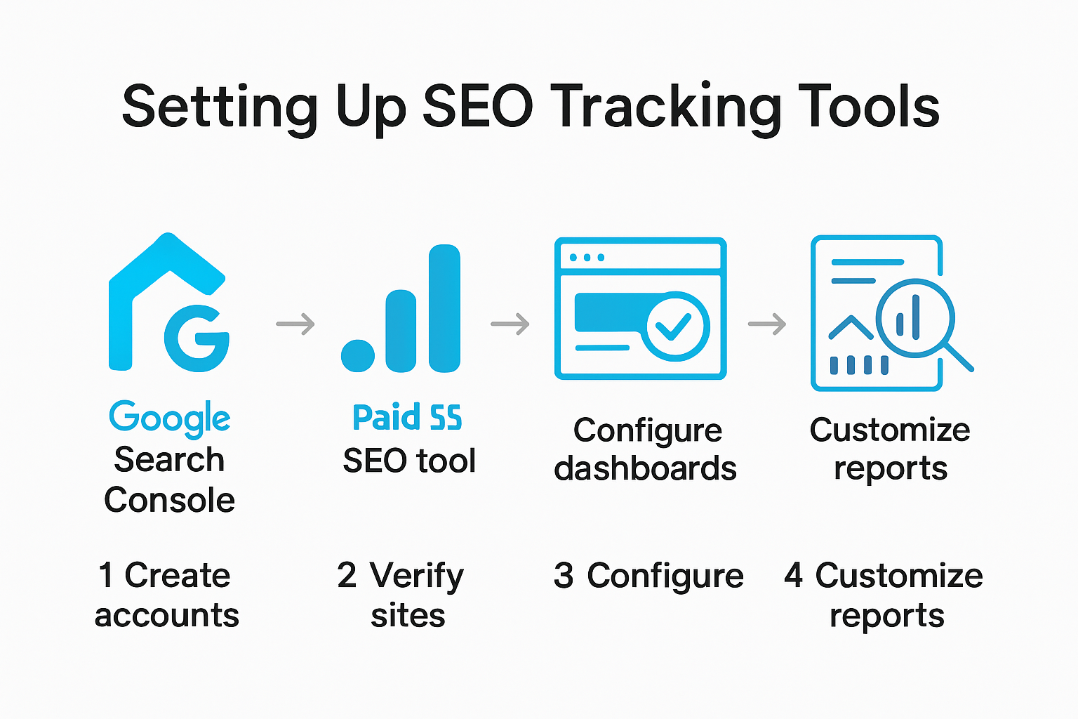 SEO tracking tool setup infographic with step-by-step visuals