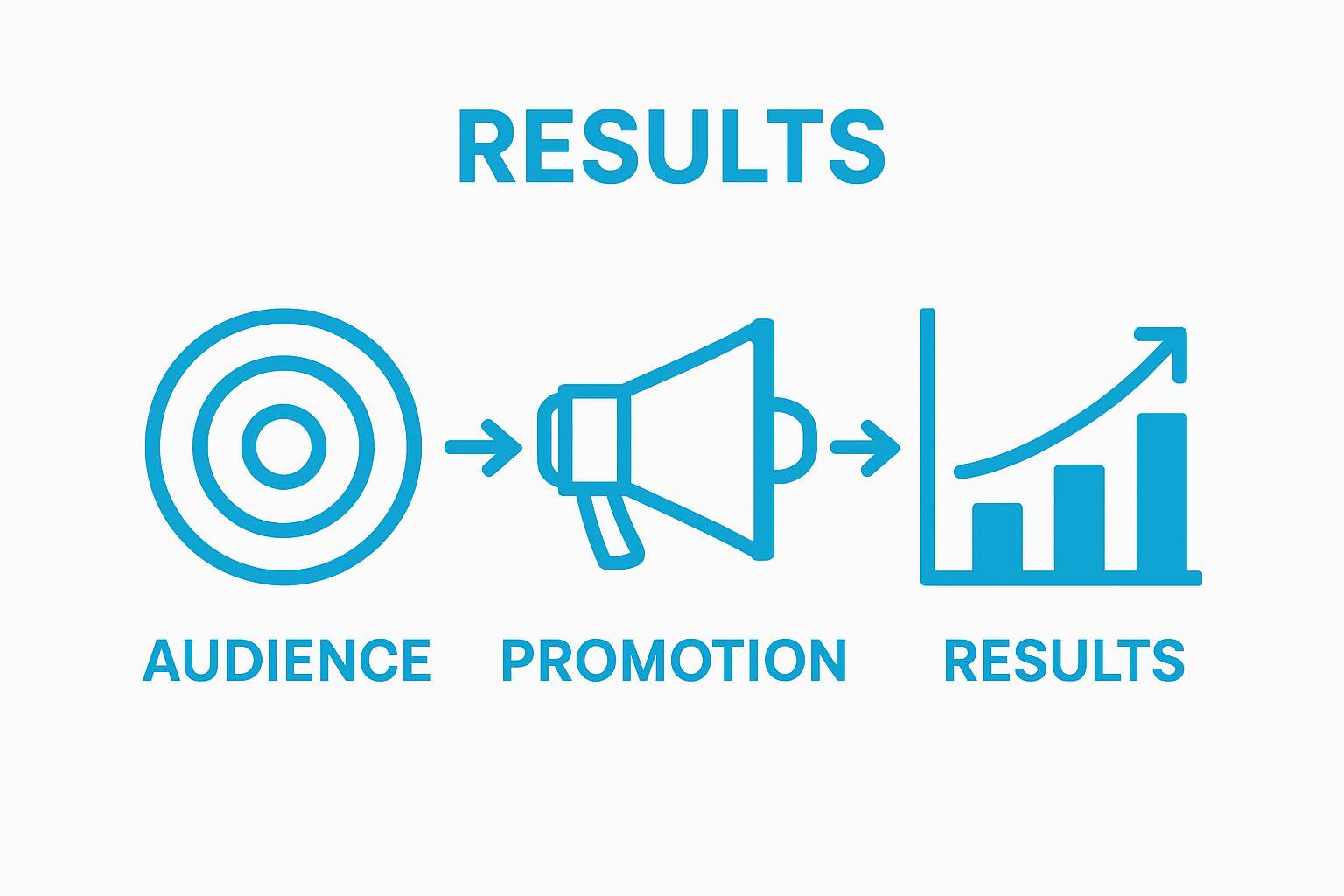 Infographic showing audience, promotion, results flow