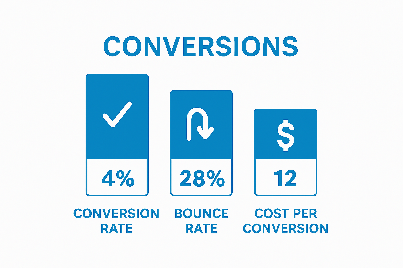 Infographic comparing conversion rate, bounce rate, and cost per conversion metrics
