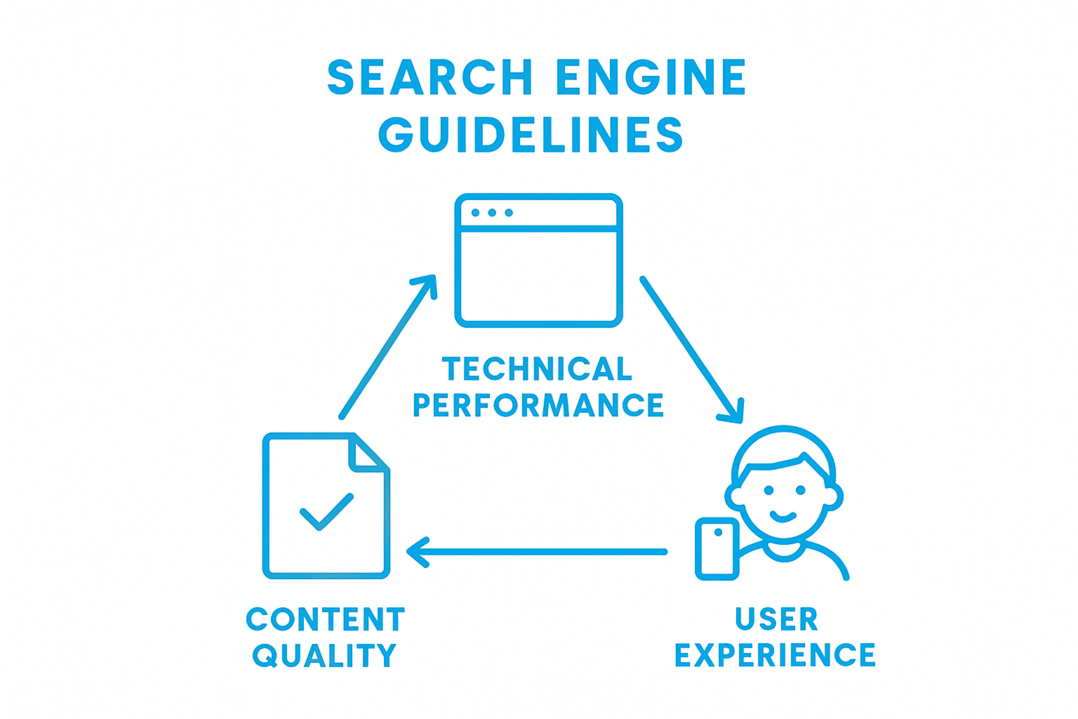 Infographic showing technical performance, content quality, and user experience