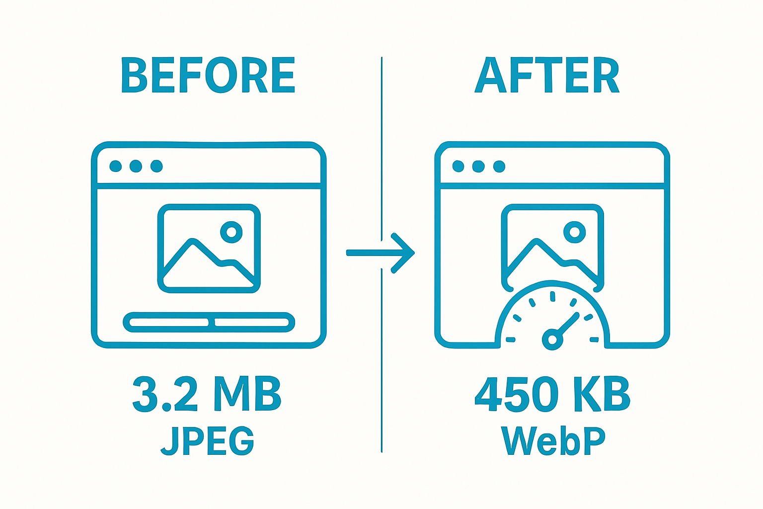 Infographic comparing website load speed before and after image optimization.