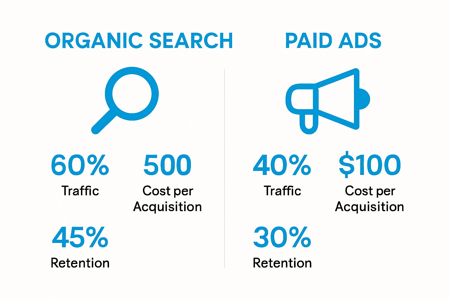 Infographic comparing SaaS organic SEO and paid ads