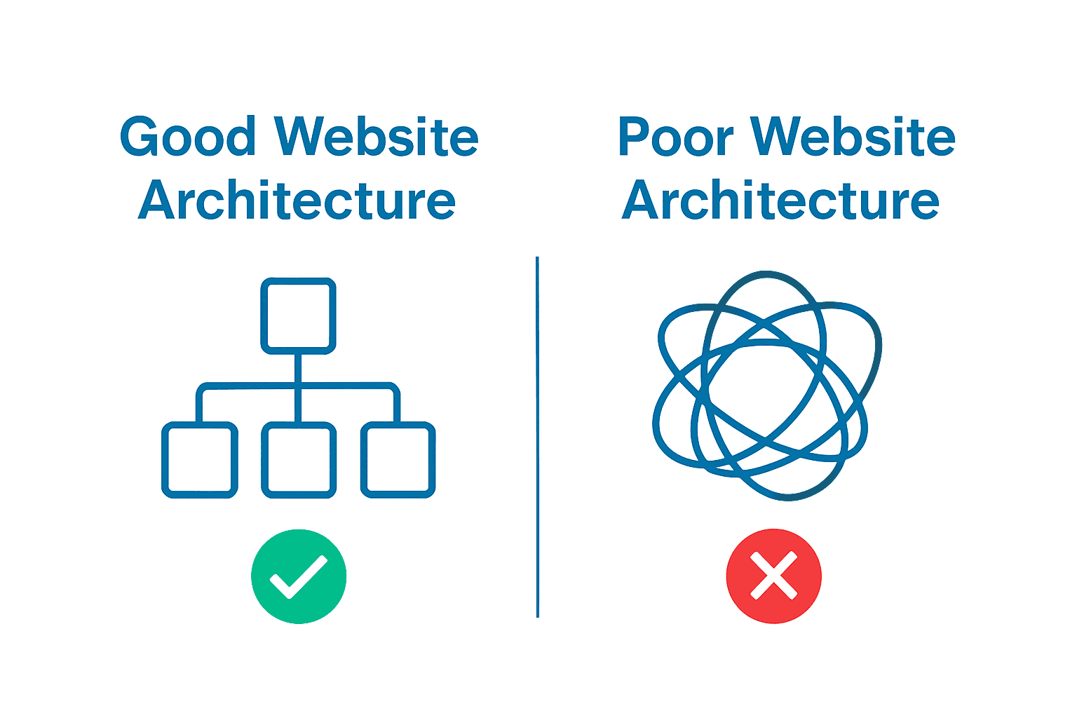 Visual comparison of good vs. poor website structure
