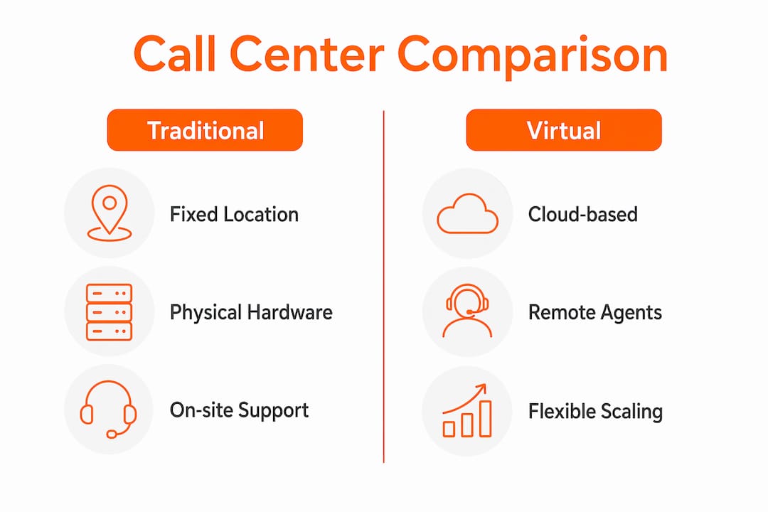 Infographic comparing traditional and virtual call centers