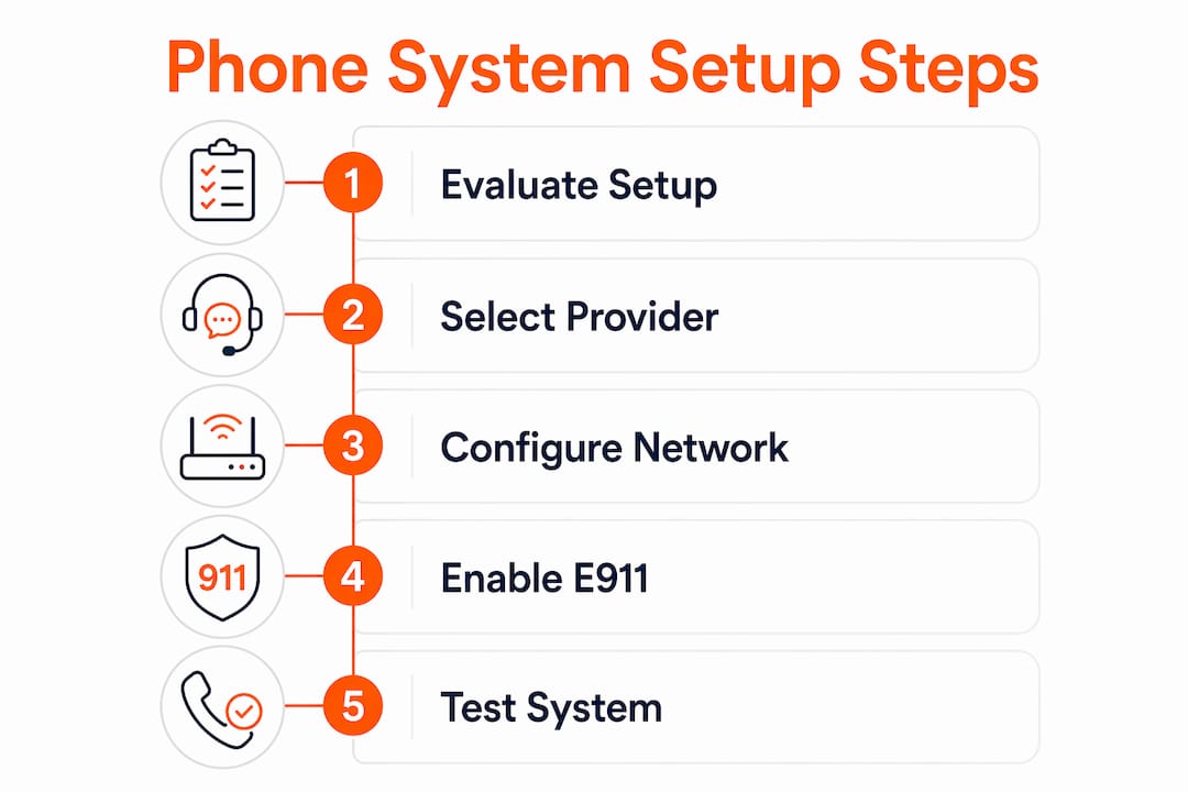 Infographic illustrating home office phone system setup steps