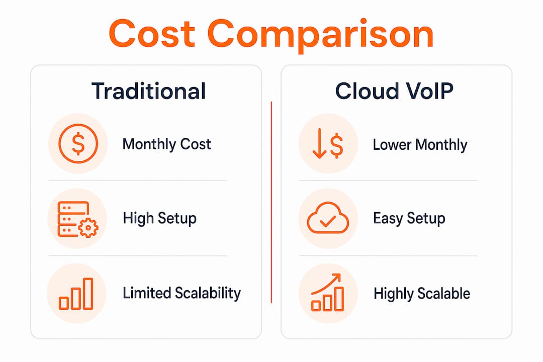 Infographic comparing costs of traditional vs cloud VoIP phone systems