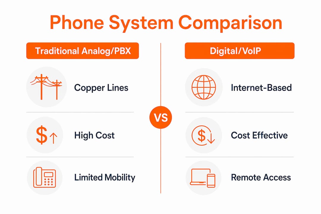 Infographic comparing analog and digital phone systems
