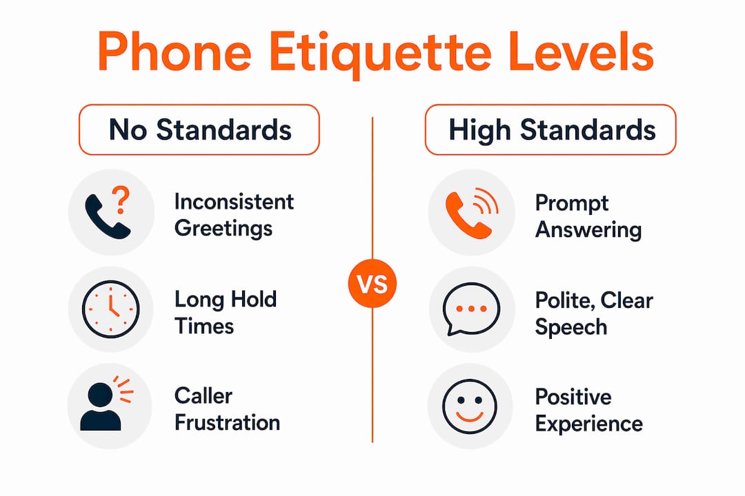 Infographic comparing no standards vs. high phone etiquette