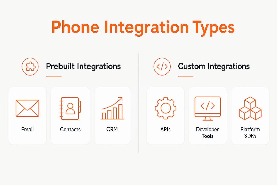 Infographic comparing prebuilt vs custom phone integrations