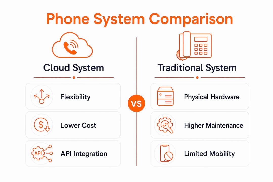 Infographic comparing cloud and traditional phone systems