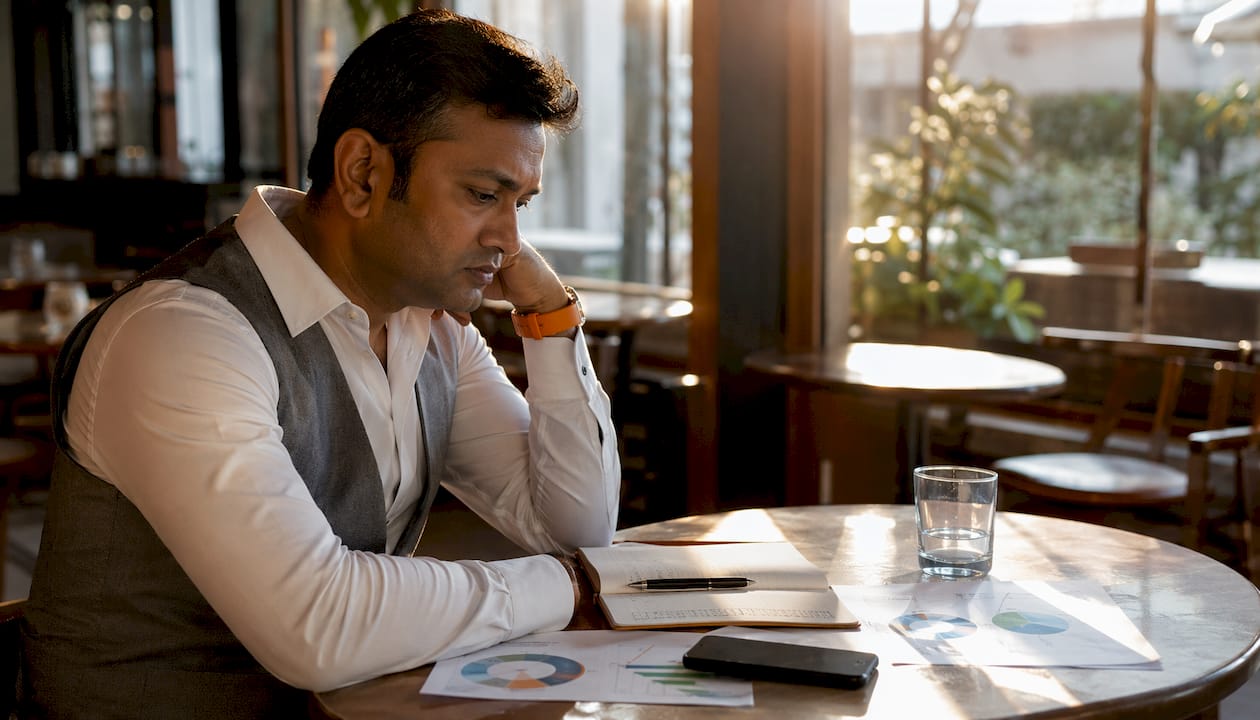 Businessman contemplative over lost call revenue