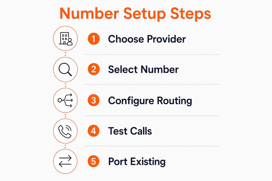 Infographic showing step-by-step local number setup process