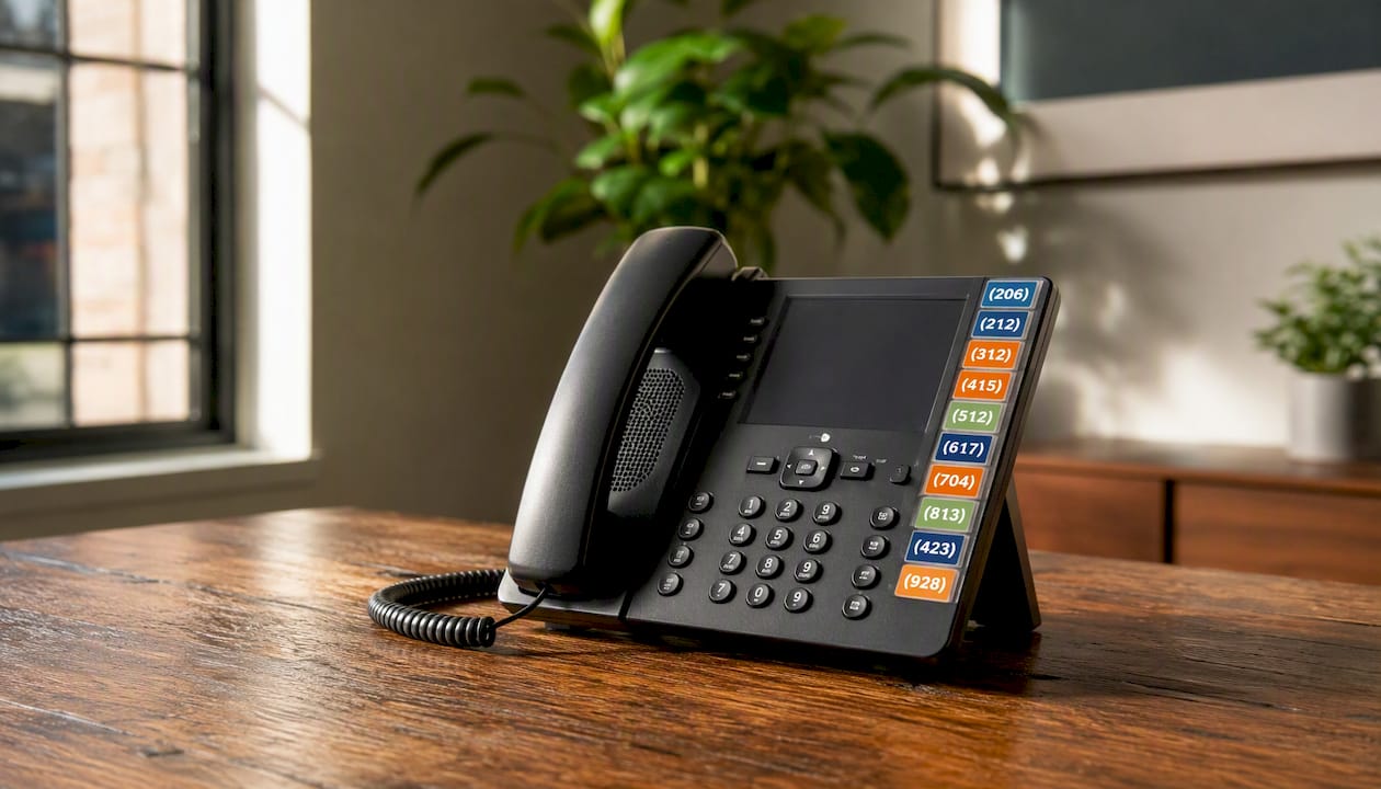 VoIP phone base with area code stickers