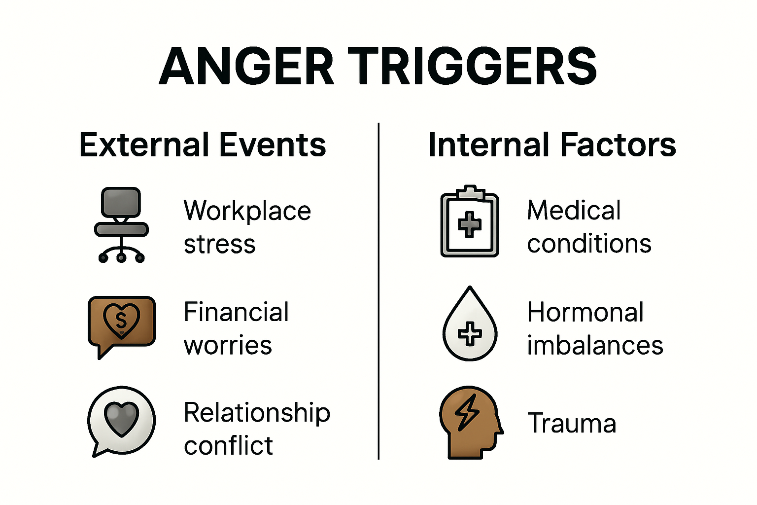 Infographic showing anger triggers and root causes