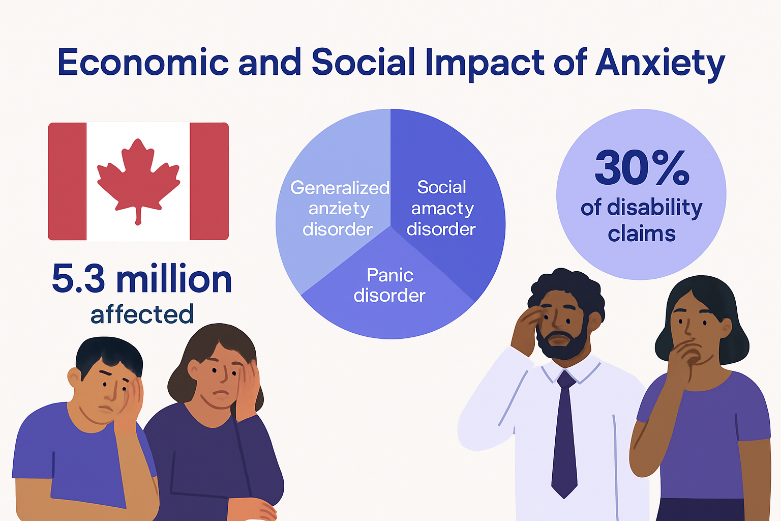 Infographic showing prevalence and economic impact of anxiety in Canada