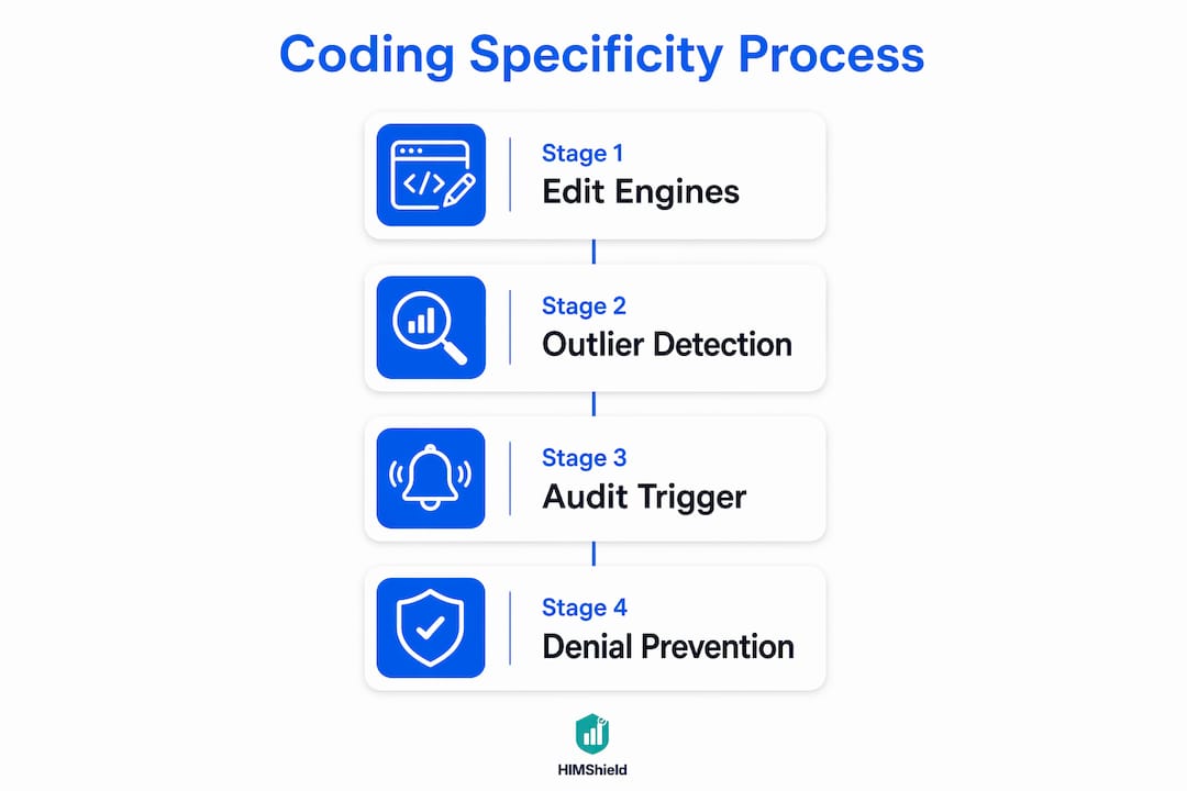 Infographic illustrating coding specificity process stages