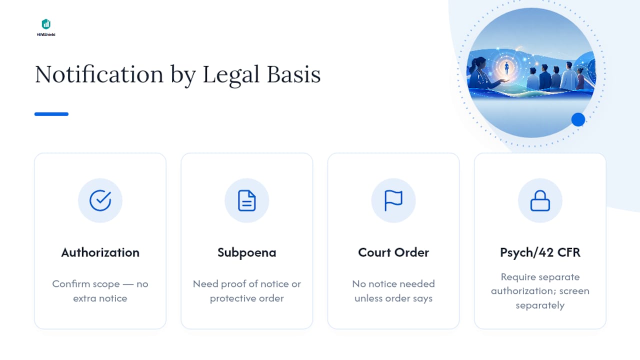 HIPAA request notification and consent pathway