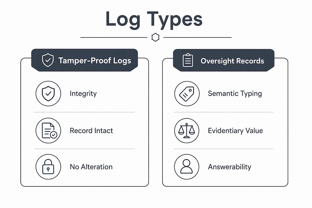 Infographic comparing tamper-proof logs versus oversight records