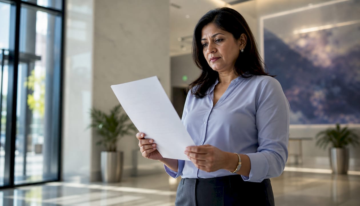 Compliance officer reviewing AI transparency documents
