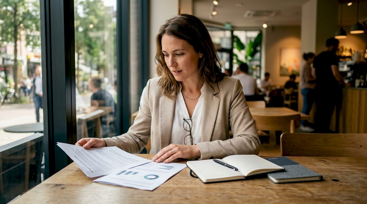 Professional woman reviewing AI compliance documents