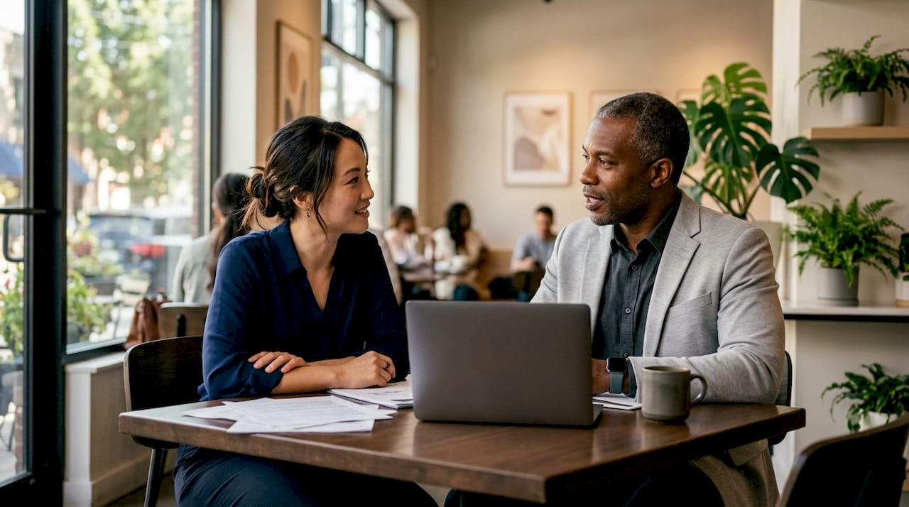 Two officers discussing AI regulatory frameworks