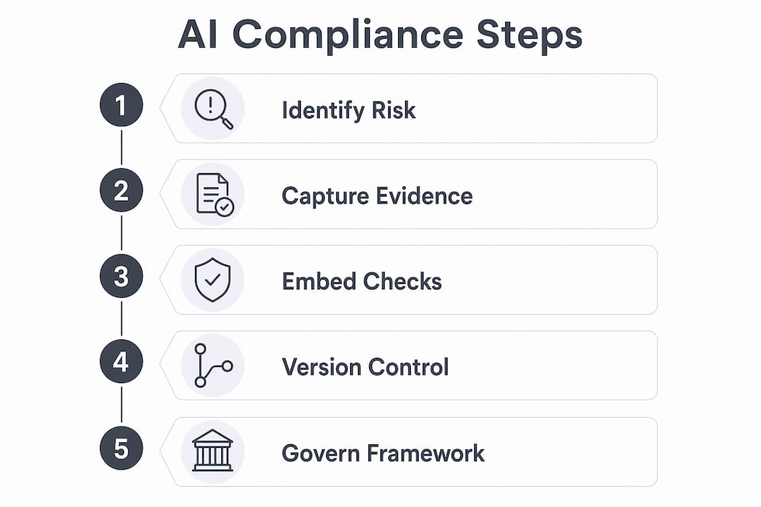 Infographic showing key steps for AI compliance
