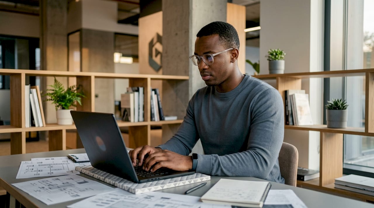 IT specialist typing in server room