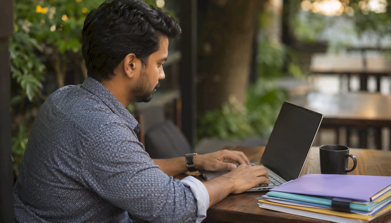 Hands typing compliance data on laptop keyboard