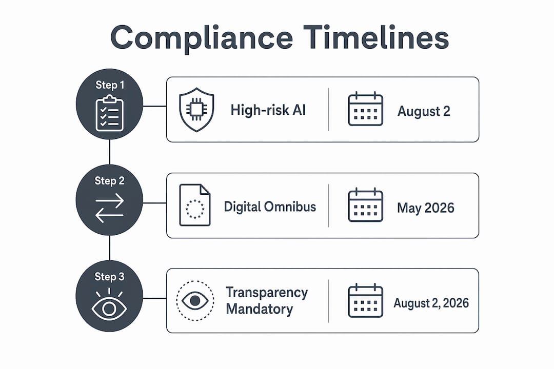 Infographic showing AI compliance timeline steps