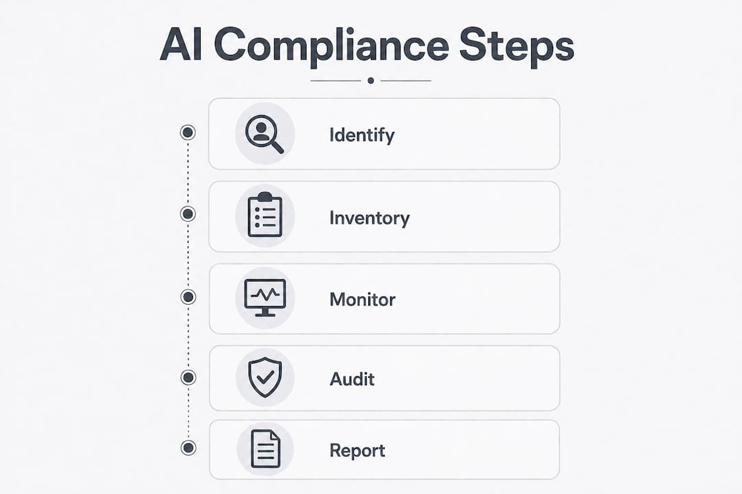 Infographic illustrating AI compliance process steps