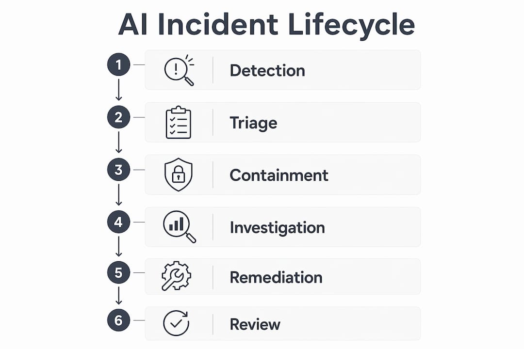 Infographic illustrating AI incident response stages