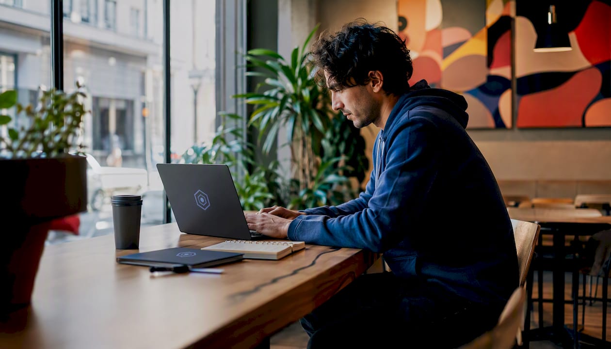 IT specialist typing in tech workspace