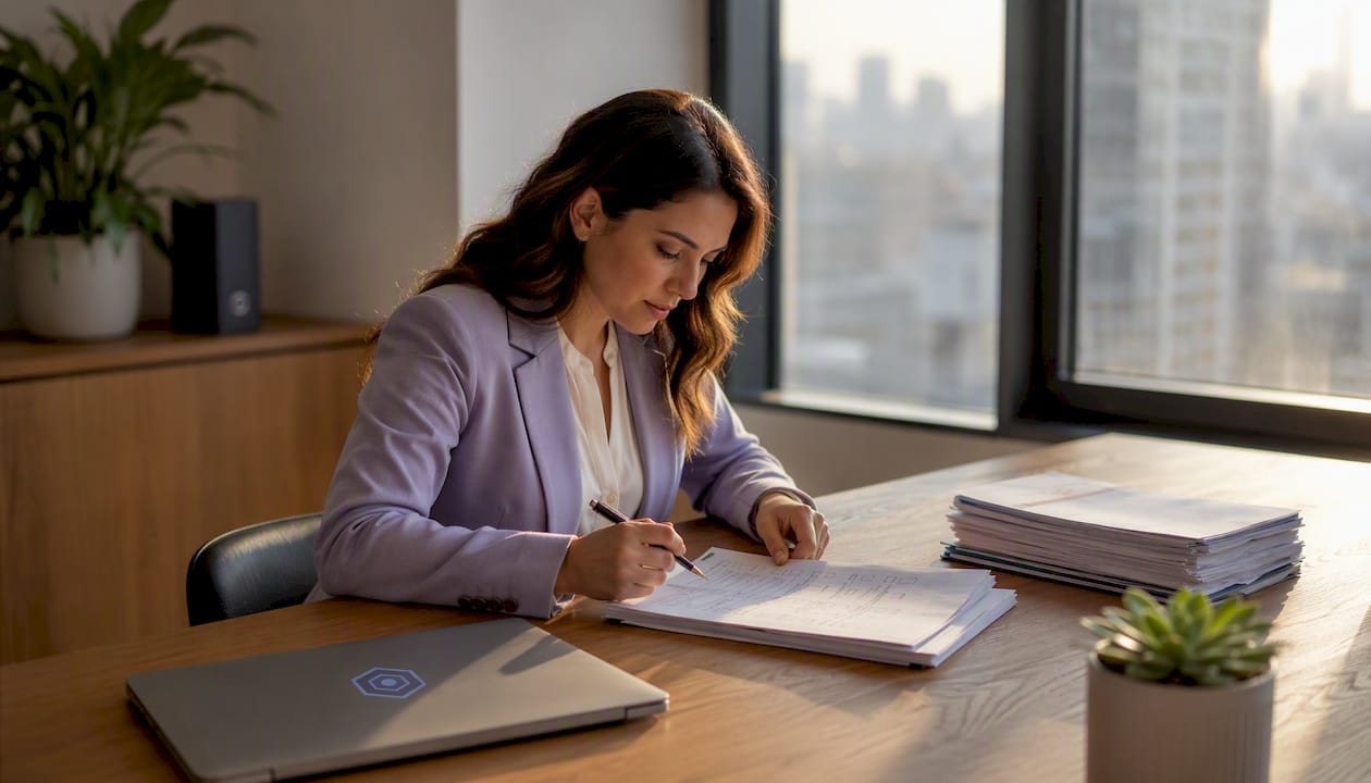 Compliance officer reviewing AI audit checklist