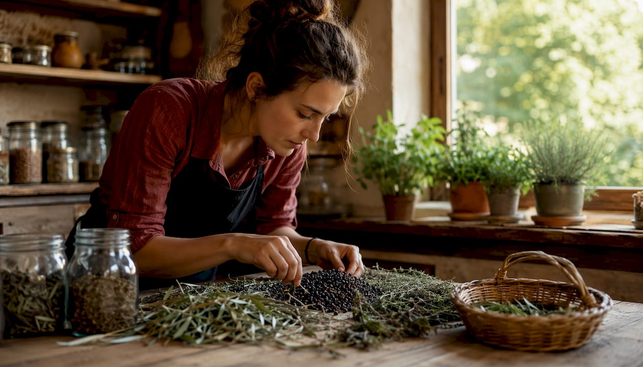Dans sa cuisine, l’artisan observe attentivement les plantes locales, à la recherche des meilleures saveurs et textures pour ses créations.