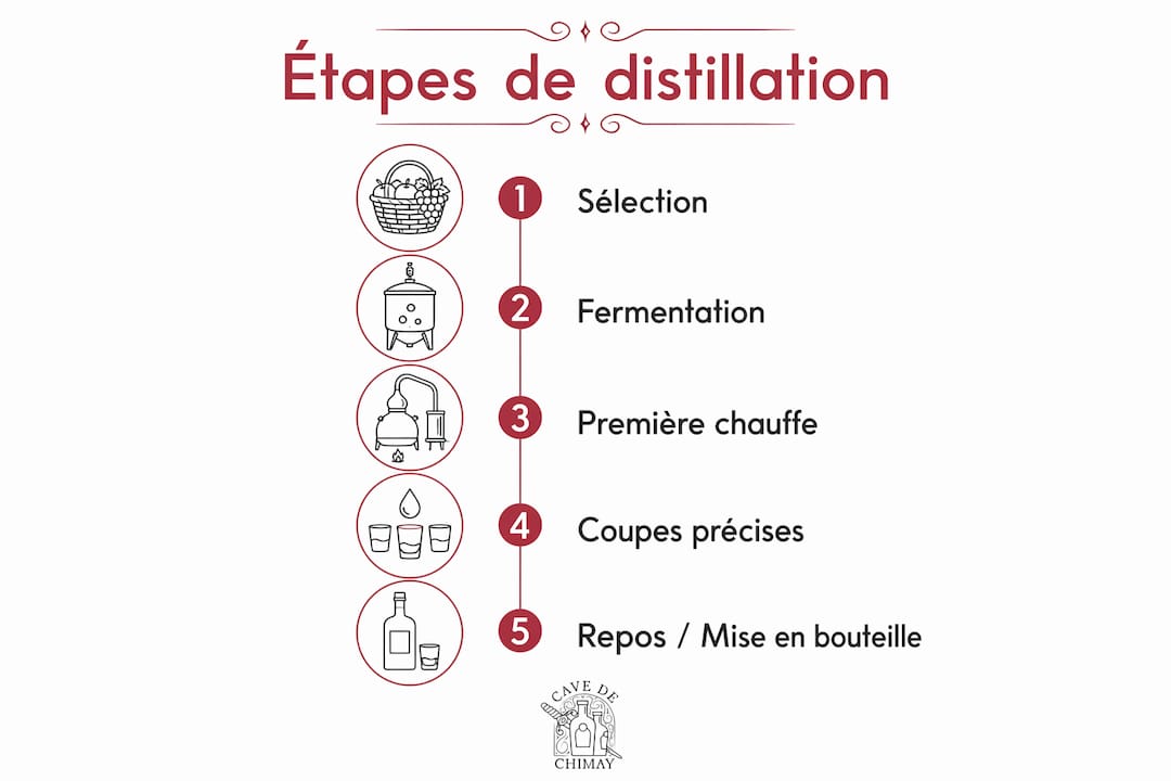 Schéma illustrant les principales étapes de la distillation faite maison