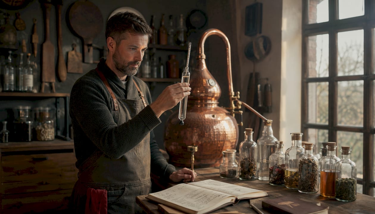 Des mains expertes évaluent la finesse et la pureté de l’eau-de-vie.