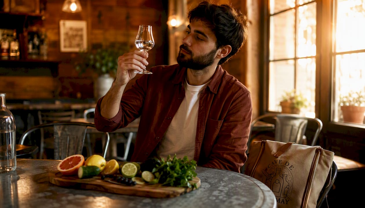 Un homme déguste un gin pur dans un bar à cocktails.
